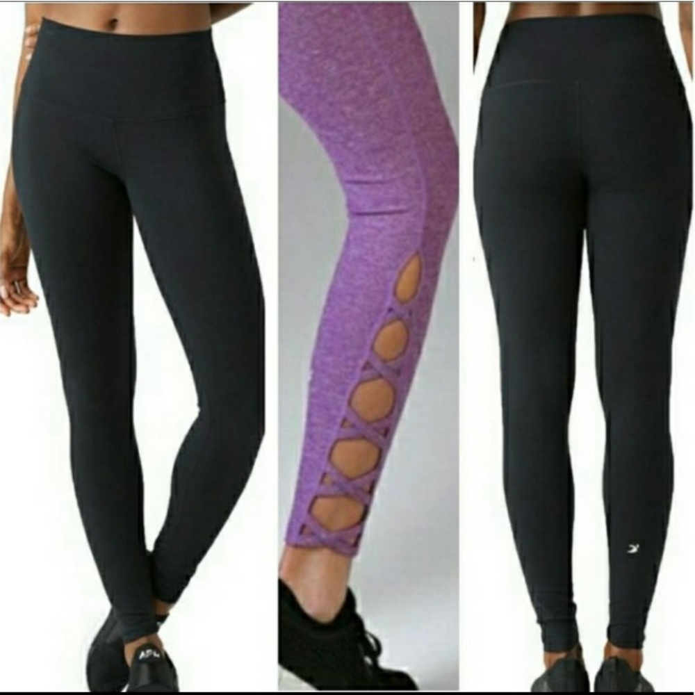Glyder High Rise Black Criss Cross Lattice Hem Leggings Size Medium - Picture 1 of 9